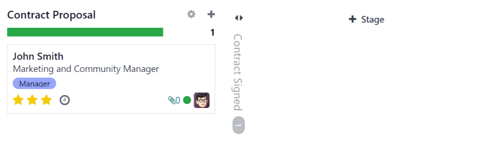 The plus sign to click to add a new column to the Kanban stages.