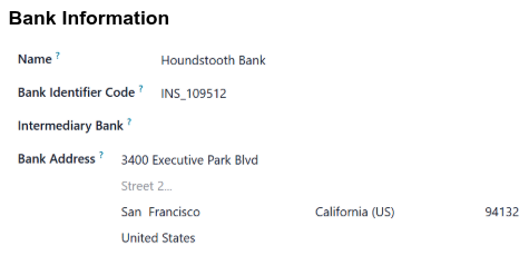 Click the Bank accounts field, then select or create the bank.