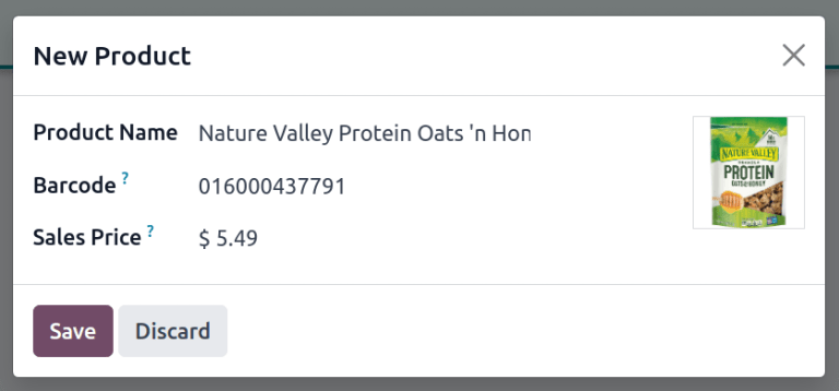 New product confirmation dialog.