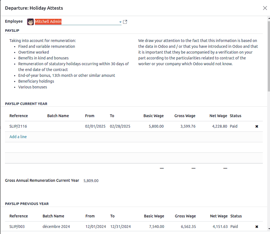 Departure Holiday Attests Payslips.