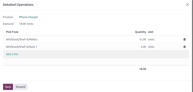 Display Pick From quantities for the order for iPhone chargers.