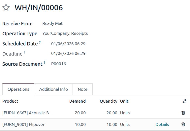 Details link on the product line.