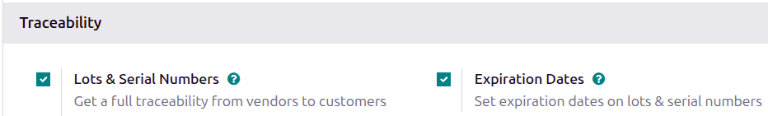 Enable Lots & Serial Numbers and Expiration Dates in the Inventory settings.