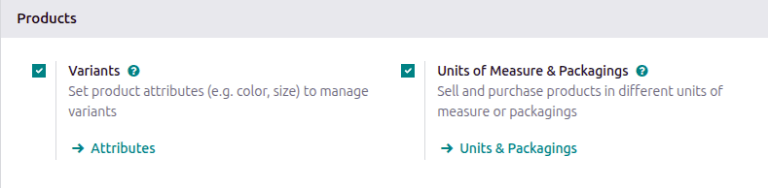 Enable packagings by selecting Units of Measure & Packagings.