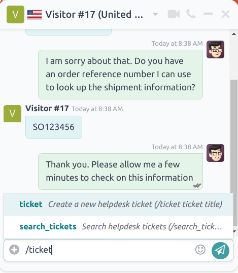 View of the results from a helpdesk search in a Live Chat conversation.