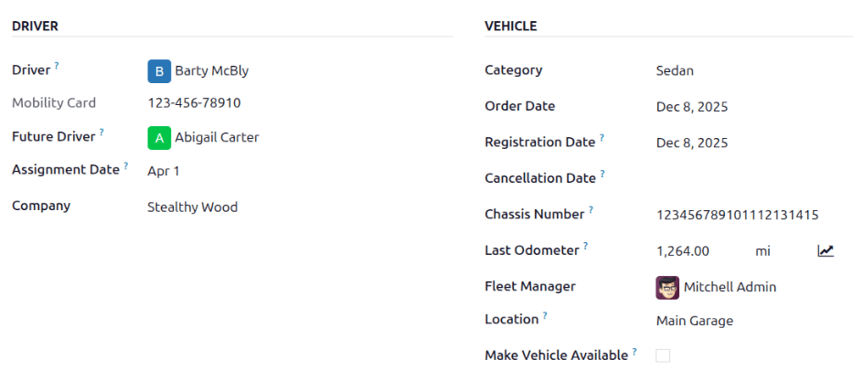 The new vehicle form, showing the vehicle tax section.