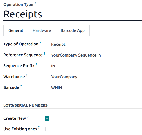 Enabled traceability setting on operations type form.