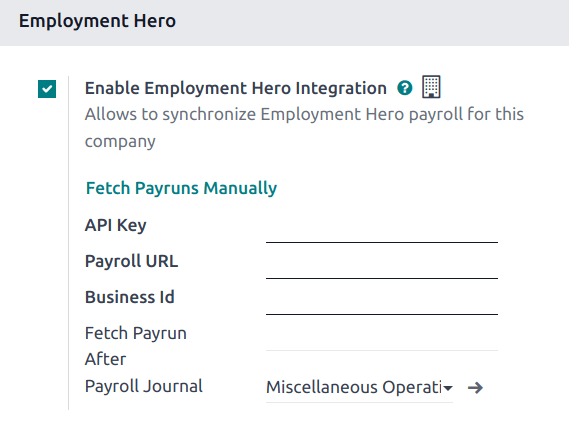 Enabling the Employment Hero integration.