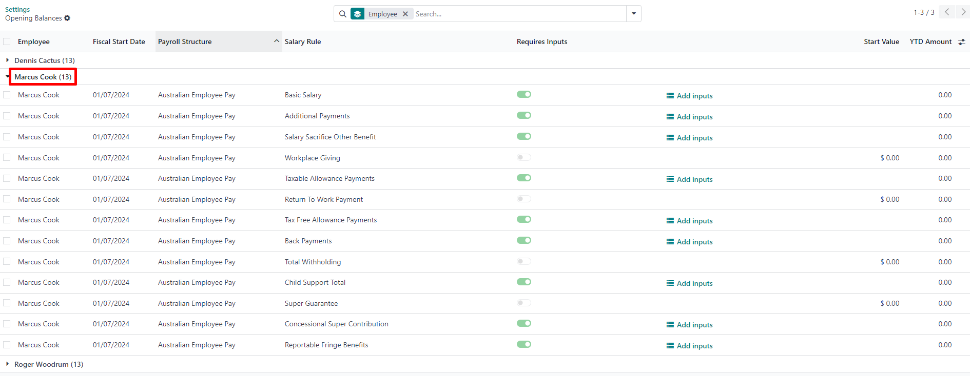 Salary rules for an employee.