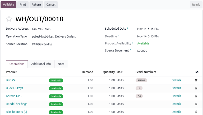 Sample of a Pickup page in the Rental app.