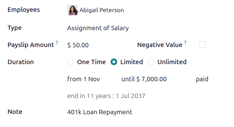 The salary adjustment form with all fields filled out.
