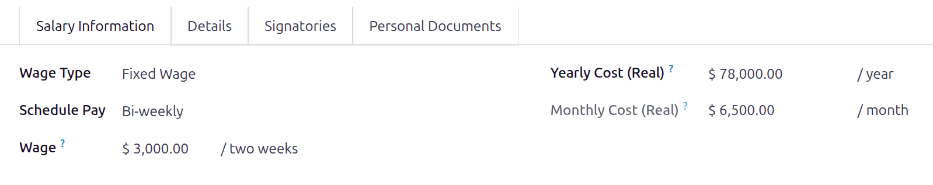 The Salary Information tab filled out.