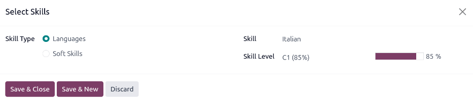 A skill form with the information filled out.