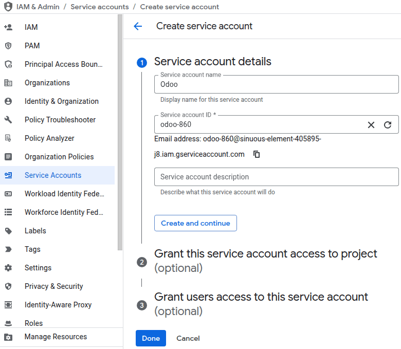 Creating a Google Cloud service account