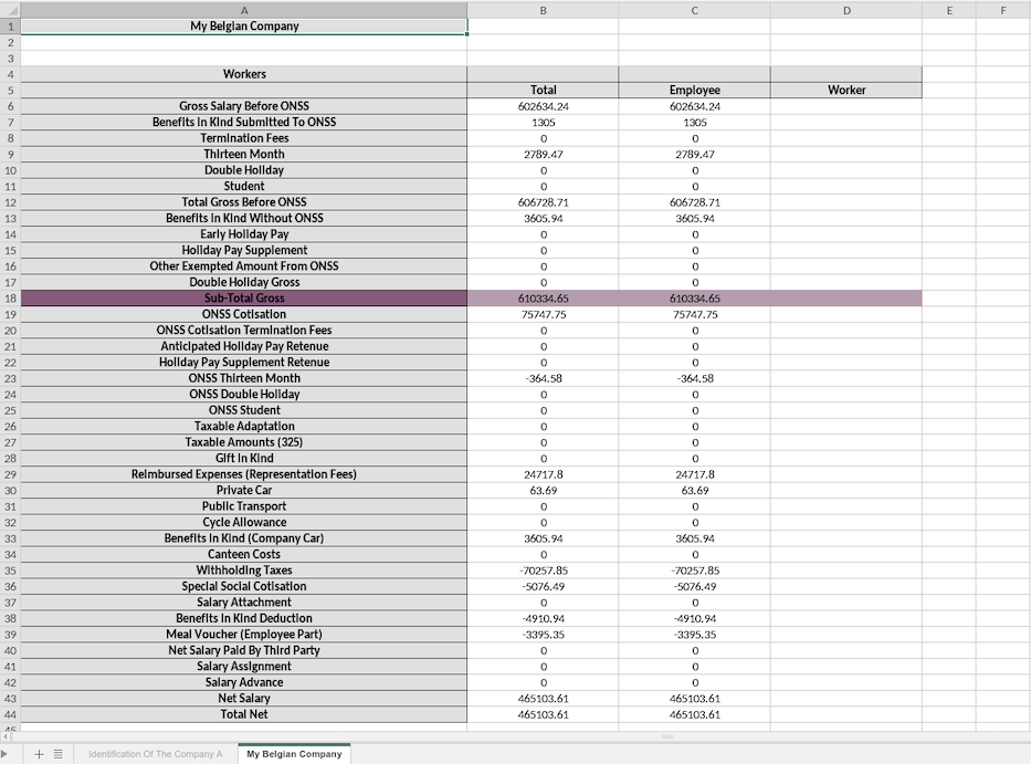 Social Security Certificate XLSX Content.
