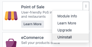 An app's card with the "Uninstall" menu option highlighted.